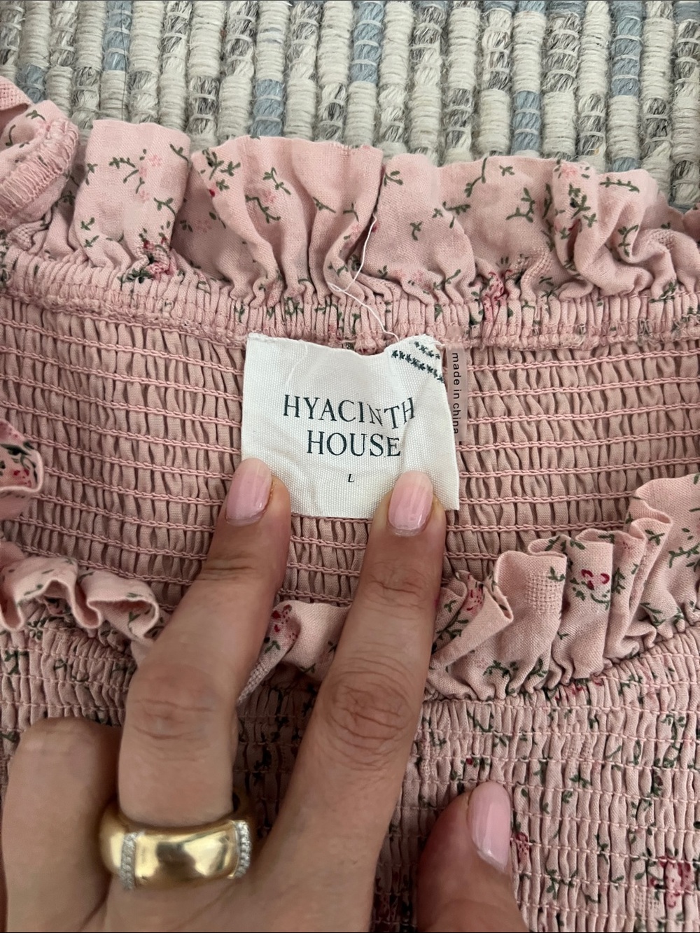 Tuckernuck x Hyacinth House Pink Floral Smocked Marie Mini Dress Size Large - Picture 2 of 4